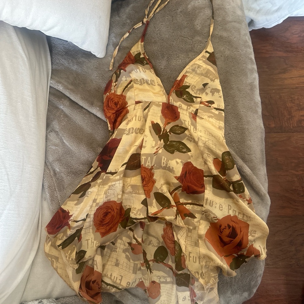 Yellow and red satin rose halter top